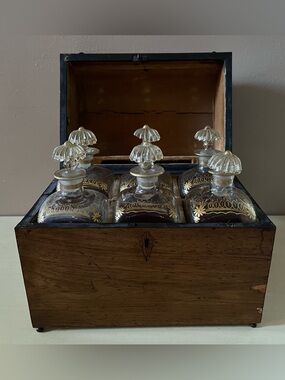 Set of Six Gold-Accented Glass Decanters